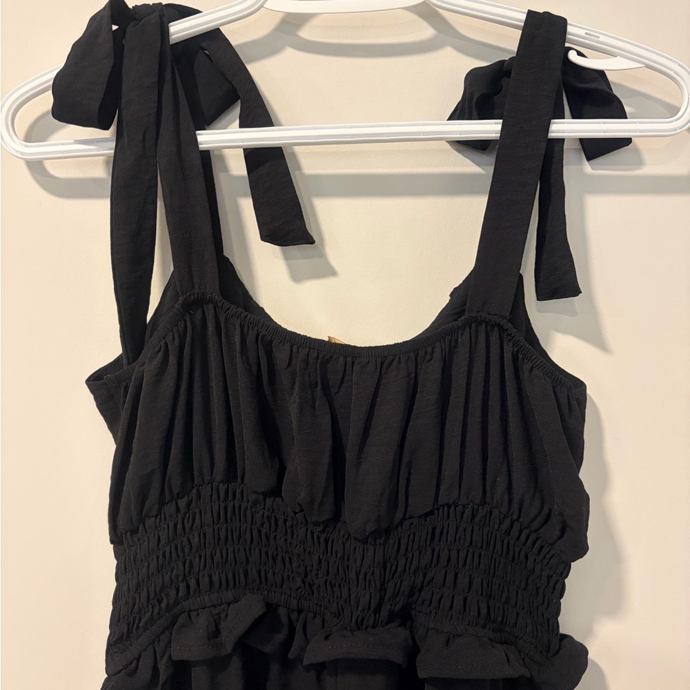 Monteau Black Smocked Waist Jumpsuit With Shoulder Bows NWT! - Picture 5 of 8